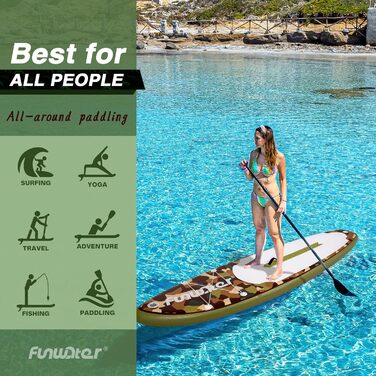Надувний SUP-борд FunWater 11'10'6' з аксесуарами: весло, насос, сидіння. Кольори: ADLER-SCHWARZ&GRAU, CAMO-BRAUN