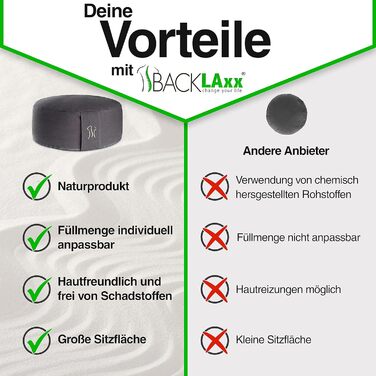 BACKLAXX Йога-подушка XL 35 см, медитаційна подушка з гречаним наповнювачем, кругла, 15 см заввишки, з відеокурсом, зручна подушка для йоги та медитації