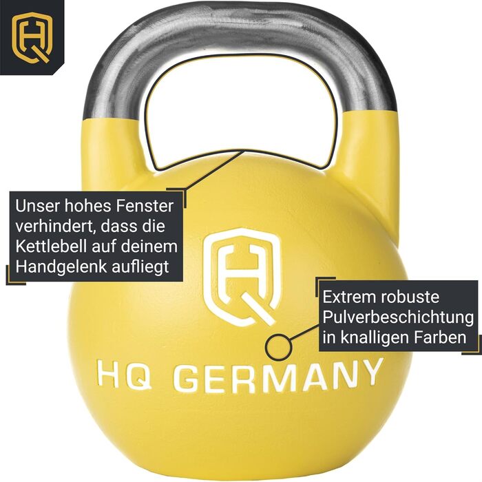 Професійна гиря HQ Germany 16 кг з нержавіючої сталі, з нековзною ручкою, ±200 г, порошкове покриття