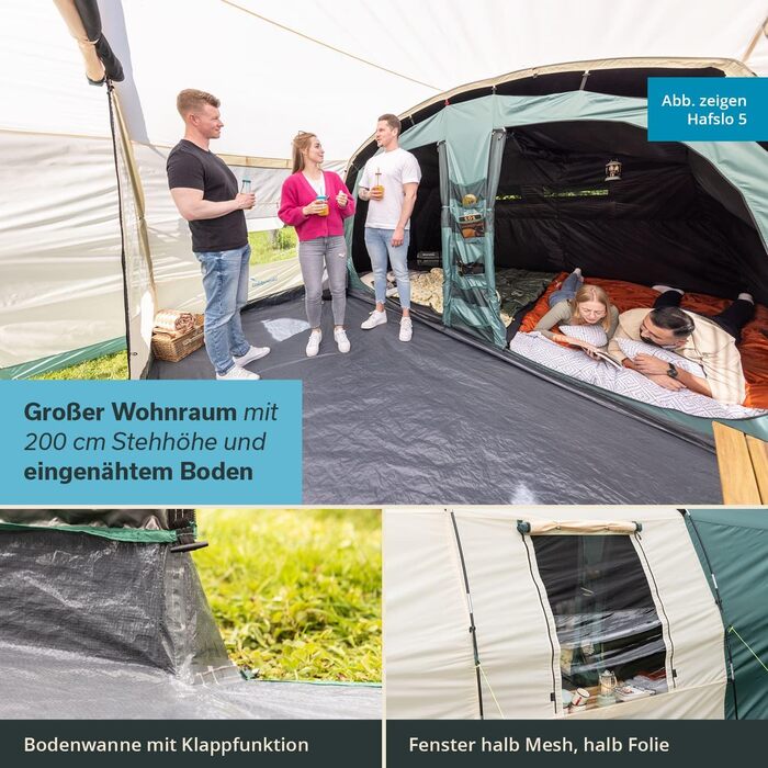 Намет Skandika Hafslo Sleeper Protect для кемпінгу 4/5/6 осіб, водонепроникний, з вшитим дном (5000 мм), тамбур, чорна спальня | Сімейний намет