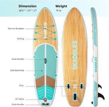 Надувний SUP (Stand-Up Paddle Board) для дорослих та підлітків з антиковзким покриттям – повний комплект. Ідеально для риболовлі, йоги, фітнесу та сімейного відпочинку. Дизайн під дерево, м'ятний колір.