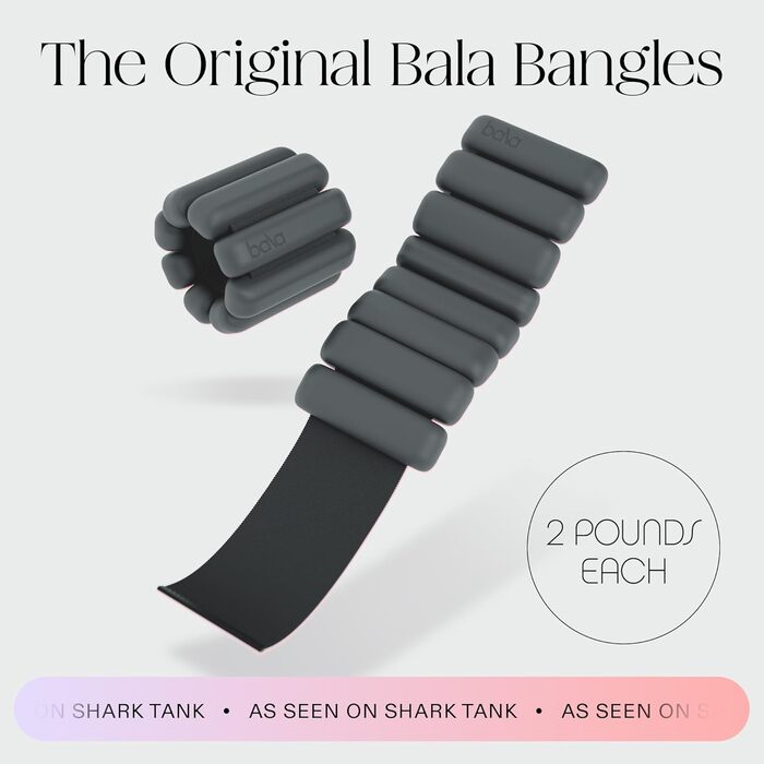 Набір обважнювачів для рук та ніг Bala Bangles (0.9 кг) — регульовані силіконові браслети для фітнесу, йоги, пілатеса та кардіо, колір Charcoal