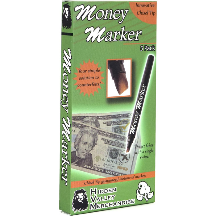 Маркер для визначення фальшивих купюр Geld Marker, 5 шт. – детектор підроблених банкнот із вдосконаленим наконечником, універсальний тестер валют