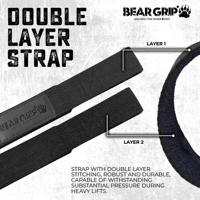 BEAR GRIP – Преміум подвійні ремені для тяги, елітна серія, чорні
