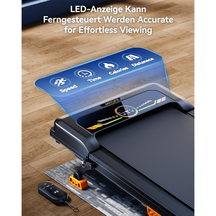 Бігова доріжка AnyLife з регулюванням нахилу, компактний, тихий, LED-дисплей, для дому, чорний, до 150 кг