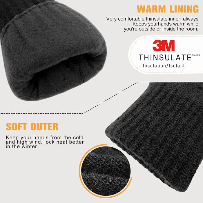 Жіночі зимові рукавички Migliore Wear Thinsulate, теплі сенсорні рукавички для спорту, велоспорту, риболовлі, L-XL, чорні