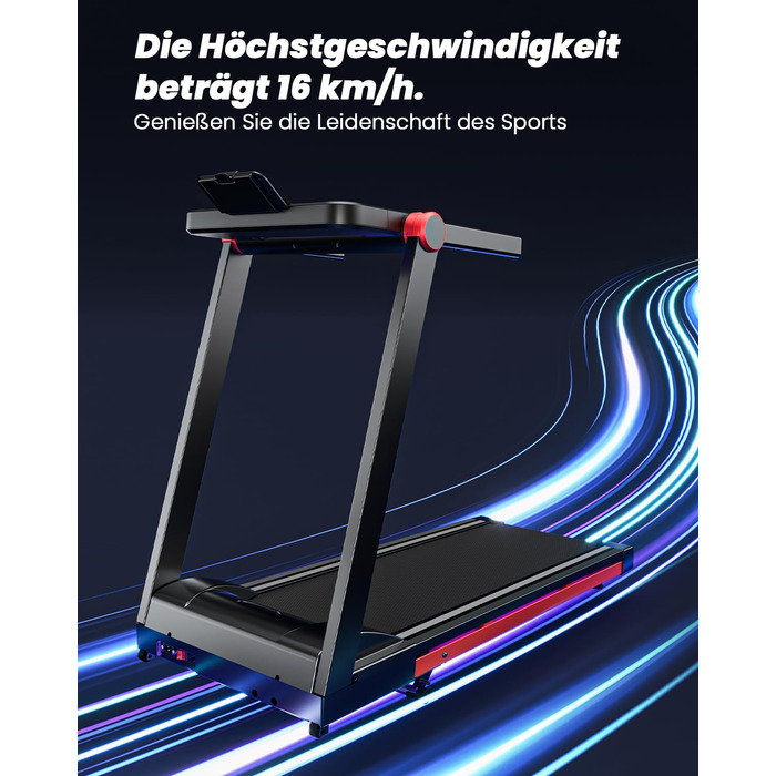 Бігова доріжка для дому 16 км/год, Walking Pad з нахилом 6%, бігове полотно 158 кг, велика площа бігу 112 * 42 см, тихе бігове полотно для дому та офісу, чорно-червоне