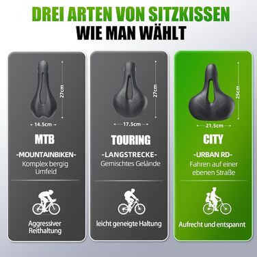 RBRL Велосипедне сідло – Комфортне широке сідло з Memory Foam та подвійною амортизацією, водонепроникне, для MTB, BMX, шосе, комфортне та ергономічне міське сідло