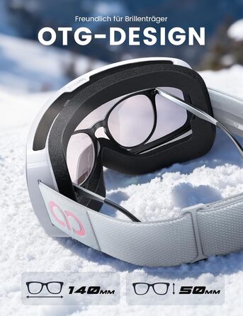 Ламмікал - Скі-маска для чоловіків та жінок, сноуборд маска з OTG - [Ultra HD, широке поле зору] - Анти-туманна скі маска для людей у окулярах, дзеркальна сноуборд маска, скі маска UV400 з захистом від відблисків (Покращена - біла рама - рожевий колір (VL