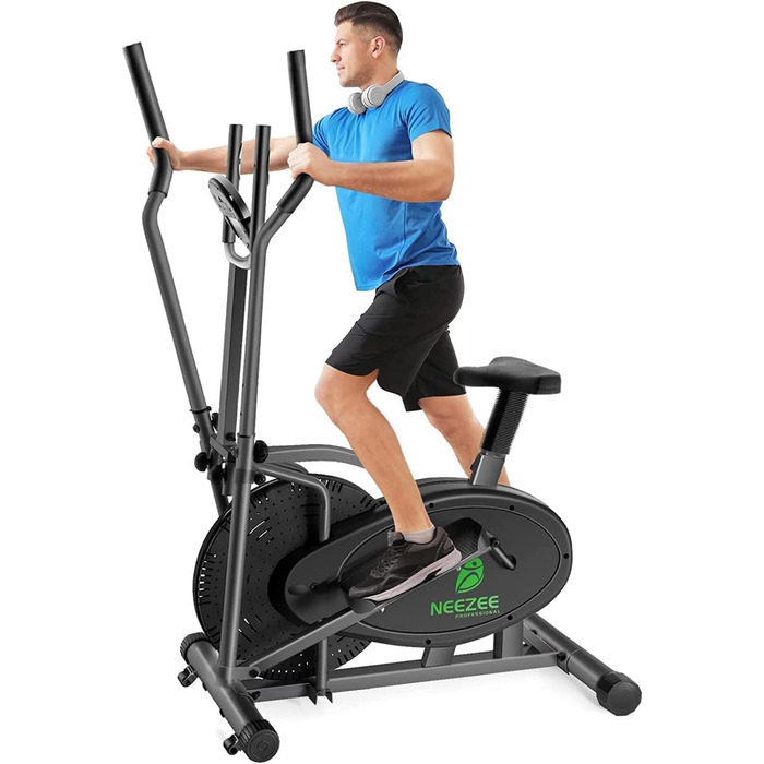 Еліптичний тренажер Neezee Crosstrainer Pro 2-в-1 з магнітним опором, сидінням та LCD-дисплеєм. До 120 кг, чорний