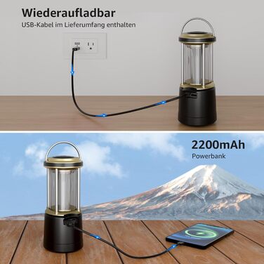 Ліхтар кемпінговий LED Lepro акумуляторний 2000 люмен, 5 режимів, водонепроникний IPX4, з Power Bank, для походу та надзвичайних ситуацій, чорний