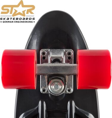 Скейтборд BIKESTAR вінтажний ретро круїзер 60 мм для дітей і дорослих, для початківців від 6-8 років, чорний з червоним