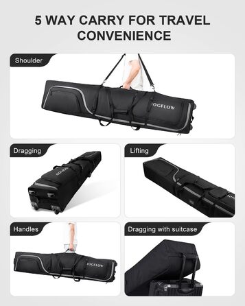 Скі-сумка Skitasche 360° з роликами, 1200D, чорна. Підходить для 175 см лиж