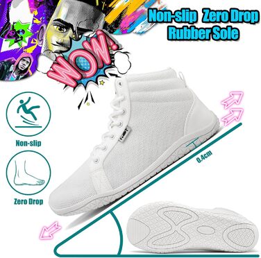 Мінімалістичні кросівки без шнурів Hi-top для чоловіків та жінок. Легкі, зручні кросівки для ходьби, трейлраннінгу та фітнесу. Zero Drop підошва, неслизька, білі, 42 EU.