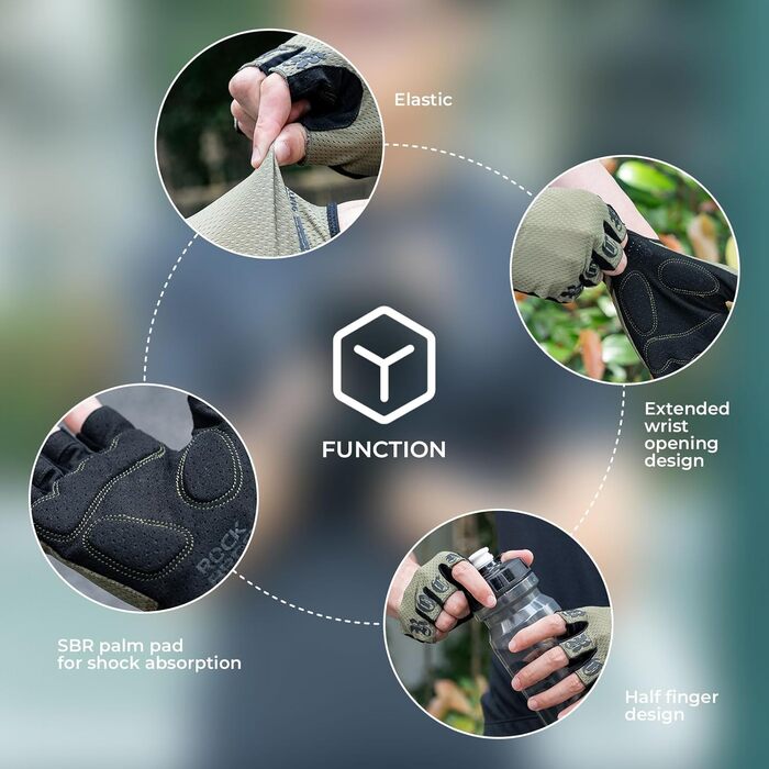 Велосипедні рукавички ROCKBROS для чоловіків та жінок, напівпальцеві, з антиковзким покриттям та амортизацією, літні, для гірського та шосейного велосипеда, розмір M, зелені