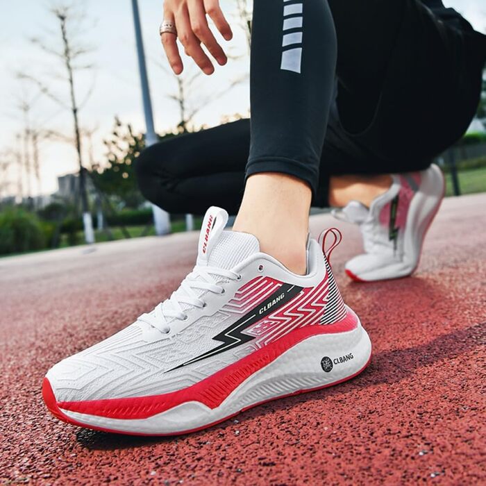 Кросівки для бігу та повсякденного носіння: чоловічі та жіночі, легкі, дихаючі, для занять спортом, тенісу, фітнесу, ходьби. Розміри 35-45 (білий, червоний, 44 EU)