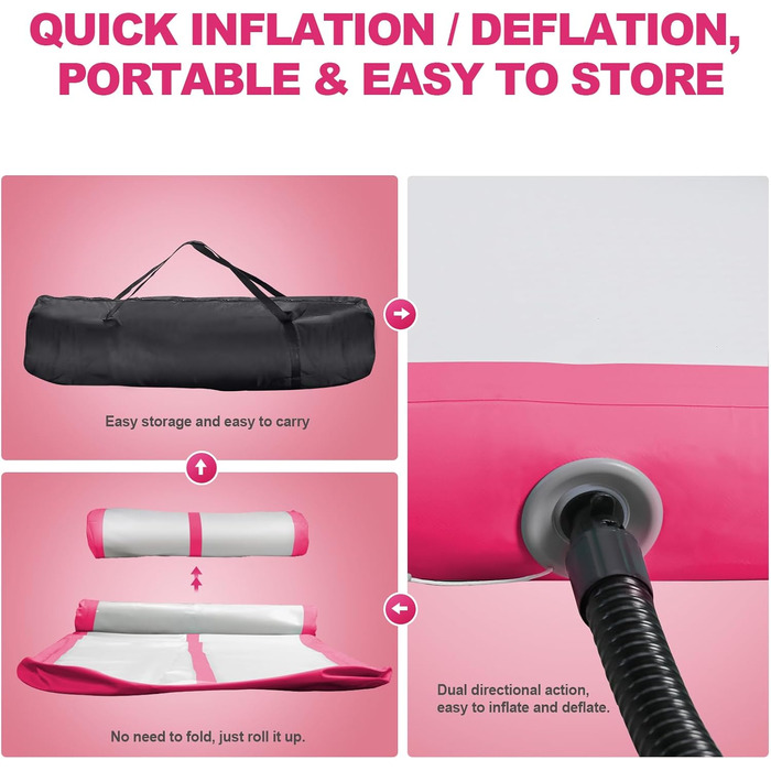 FBSPORT Airtrack Matte - килимок для гімнастики та йоги, 600x100x20 см (рожевий)