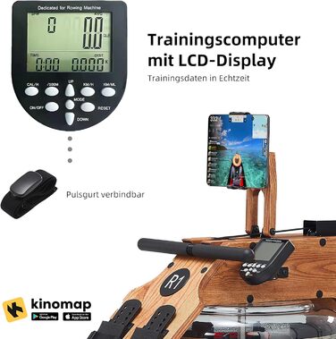 JASPORT R1: Гребний тренажер для дому з масивного дерева (Еш) з комп'ютером та кріпленням для планшета | JASPORT