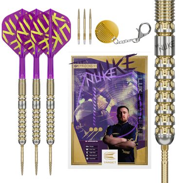 Дарти сталеві Luke Littler Gen 1 Prodigy Swiss Point, 90% Tungsten, 23/24г – професійний набір для гри в дартс