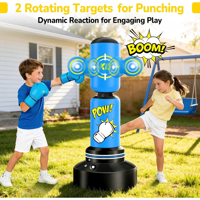 Дитячий боксерський мішок на 360° з підставкою 165 см, комплект з боксерськими рукавичками та електричним насосом, для дітей 6-14 років, ідеальний подарунок для карате