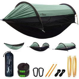Гамак-намет для кемпінгу з москітною сіткою та сонцезахисним парасолем, 290x140 см, великий простір, багатофункціональний, легкий, з ременями для підвішування на дерево, намет на підлогу для відпочинку на природі, піших прогулянок, кемпінгу, зелений