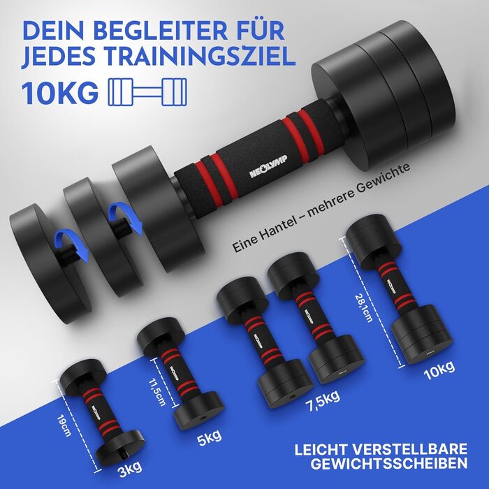 Набір гантелей Neolymp 2 шт. регульовані 1,75-10 кг – сталеві гантелі, компактний набір, пінополіуретанові ручки