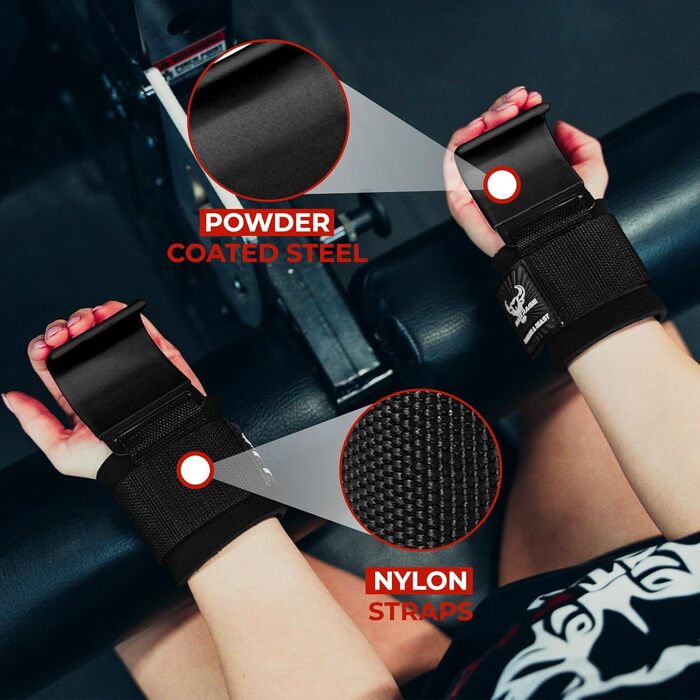 Набори для важкої атлетики BEAST RAGE: гаки для штанги, ремені на зап'ястя, неопренові, з підкладкою, гумовані, фітнес-бандажі, антиковзаючі, для тяги, тренувань, спортзалу, воркауту, чоловічі та жіночі (Чорний)