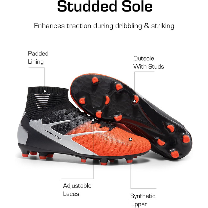 Футбольні бутси DREAM PAIRS для чоловіків: професійні, з шипами, для тренувань, розмір 46 EU, помаранчевий