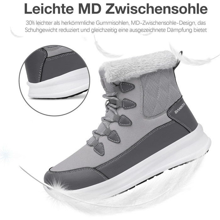 Чоботи зимові жіночі DANNTO, теплі, з підкладкою, непромокаючі, антиковзаючі, сірі (41 EU)