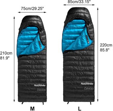 Спальний мішок Naturehike 750FP, 4-сезонний, теплий зимовий, ультралегкий, компактний, з компресійним мішком, CW400-Чорний-M