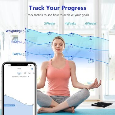 Вага тіла Diboniur з аналізом складу тіла, з додатком, для вимірювання жиру, м'язової маси, ІМТ та інших показників (чорна)