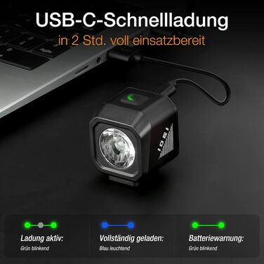 Передній велосипедний ліхтар Tavaler LED, USB-C зарядка, водонепроникний IPX5, сертифікований StVZO для гірських, шосейних та електровелосипедів