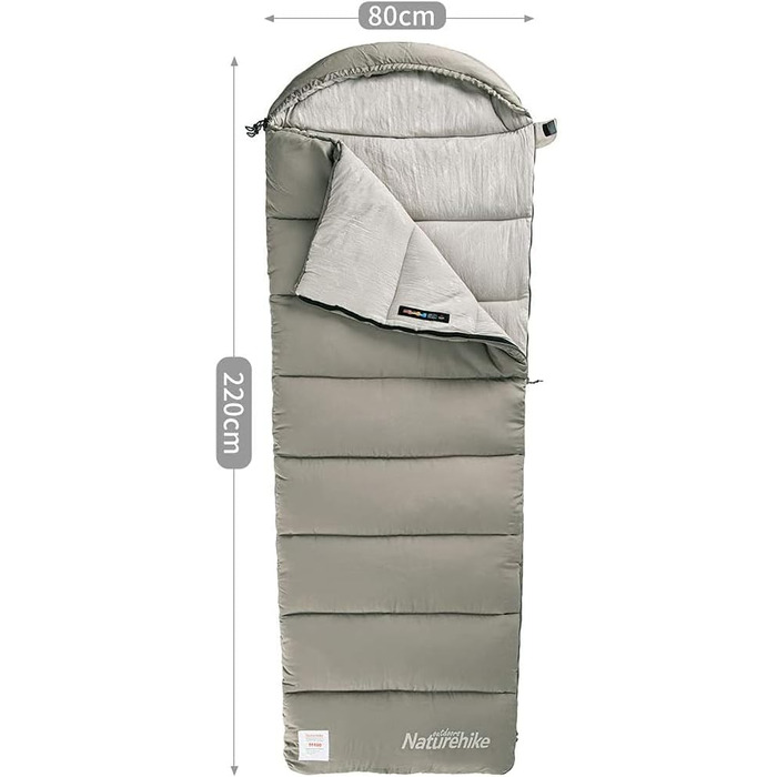 Спальний мішок Naturehike з бавовни з капюшоном, 3-сезонний, легкий, портативний, з'єднуваний, наповнювач M180/M300, високоякісна бавовна, колір 'Кіпінблотгрюн'