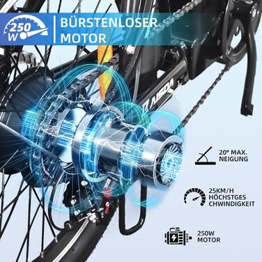 KAISDA електровелосипед складаний 20 дюймів, 250 Вт, 36В 13А·год знімний Li-ion акумулятор, до 100 км, 7 передач, Pedelec, міський електровелосипед для дорослих