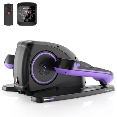 ANCHEER Міні-еліптичний тренажер під стіл - тихий педальний тренажер для літніх людей, офісу та дому, м'яке тренування ніг сидячи, інтелектуальний LCD-дисплей, пульт дистанційного керування (фіолетовий)