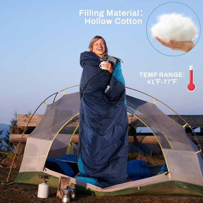 Сплячий мішок Elevon для дорослих, підлітків та дітей, для холодної та теплої погоди, водонепроникний, легкий, компактний, з компресійним мішком, на 3-4 сезони, для кемпінгу, рюкзака, піших прогулянок, подорожей, 1 особа, 1 шт, Зелений (1 особа, 1 шт, Мор