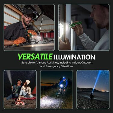 Ліхтарик LED BUCASA, 2000 люмен, 3 режими, збільшення, водонепроникний, для кемпінгу та активного відпочинку (зелений)