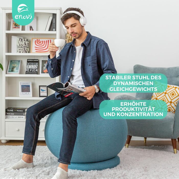 Гімнастичний м'яч ENOVI ProfiBalance з чохлом, Pezziball, офісний сідач, арктичний синій, 70-75 см