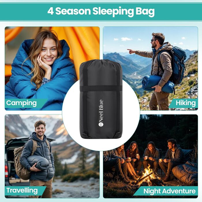 Спальний мішок Mumienschlafsack для дорослих - легкий, компактний, водонепроникний з капюшоном, 220x85см, теплий, пральний, для кемпінгу, походів, подорожей, зелений (королівський синій)