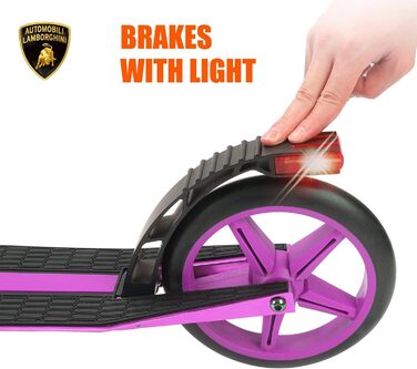 Скутер Lamborghini Tretroller Cityroller з великим колесом, складний, регульована висота, для дорослих та дітей, з підставкою, передньою амортизацією та гальмом на задньому колесі, до 100 кг (фіолетовий)
