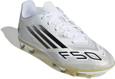 Дитячі футбольні бутси Adidas F50 Club для гри на траві та жорсткому майданчику (36 EU, білий, чорний, золотий)