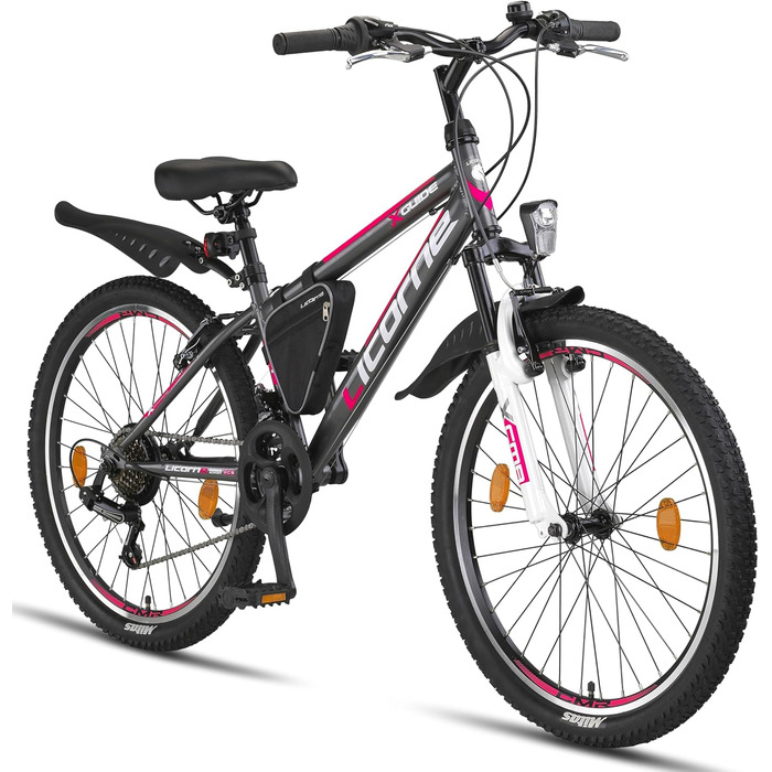 Гірський велосипед Licorne Bike Guide Premium 24 дюйми, 21 швидкість, для дівчат, хлопців, чоловіків та жінок, антрацит