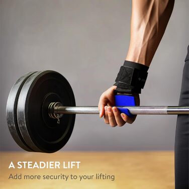 Набори для тренувань Navaris з гачками для силових тренувань - Фітнес, бодібілдинг, захист суглобів. Професійні ремені для важкої атлетики з металевими гачками (Блакитний)