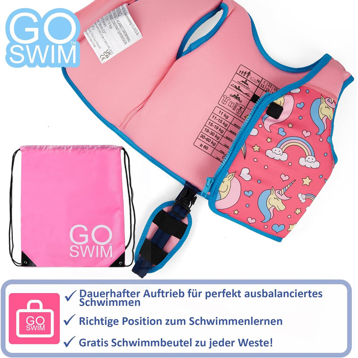Дитячий жилет для плавання Go Swim Magical Unicorns, L (3-6 років, 19-30 кг), з сумкою для плавання