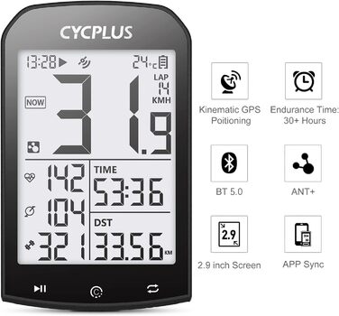 CYCPLUS GPS велосипедний комп'ютер бездротовий, водонепроникний велоспідометр і одометр, ANT+ тacho з підсвіткою, 7,4 см LCD, моделі M1+Z1+C3