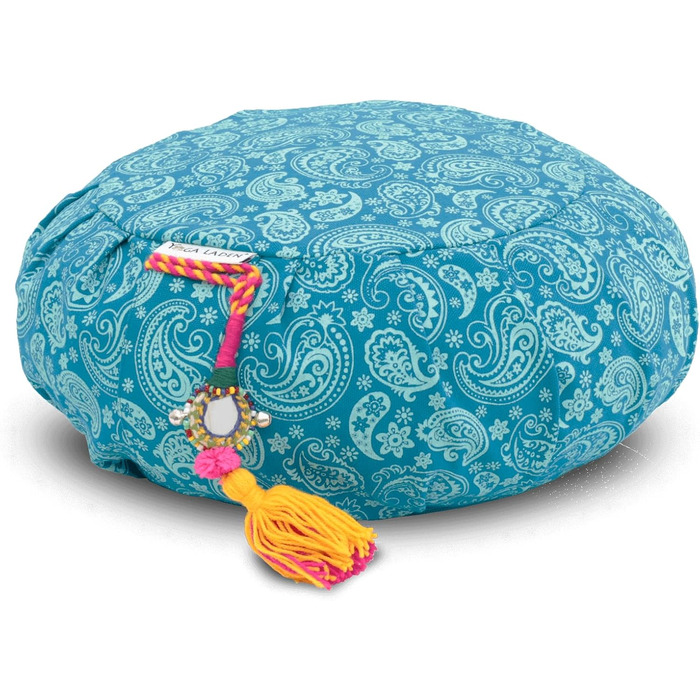 Медитаційна подушка для йоги Paisley Zafu 15 см, бірюзова – знімний чохол, наповнювач з органічної гречки