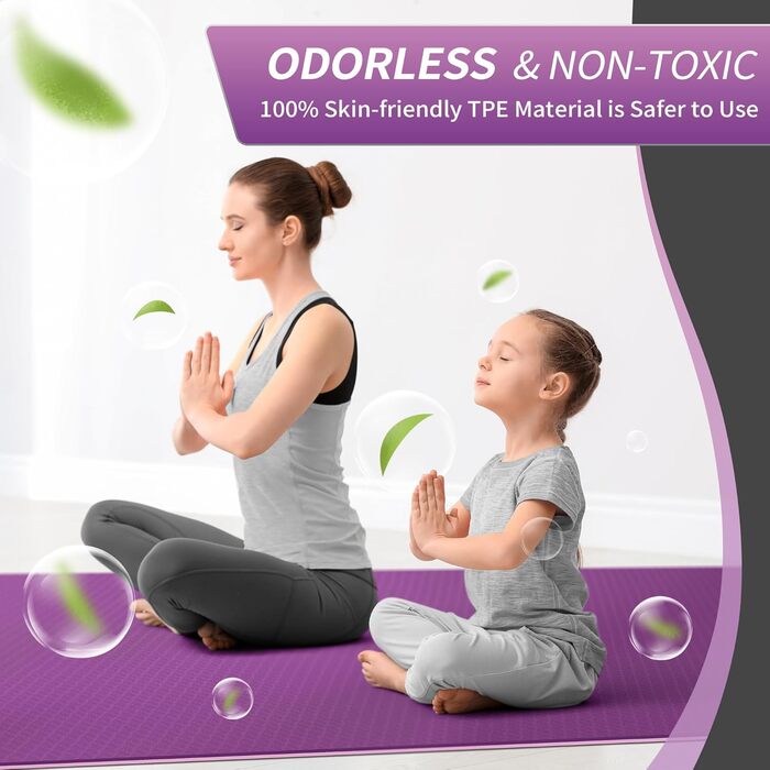 Килимок для йоги Cambivo 1,8 м x 1,2 м, TPE, фіолетовий. Килимок для фітнесу, йоги, пілатесу, воркауту.