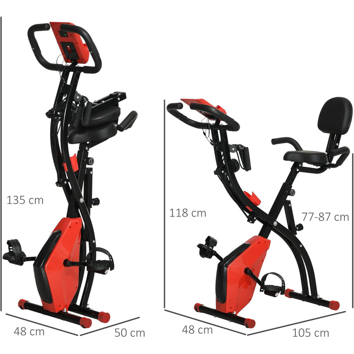 Складаний велотренажер HOMCOM X-Bike 2-в-1 з LCD-дисплеєм, магнітним опором (8 рівнів), тросами для фітнесу, сталевий, 105x48x118 см