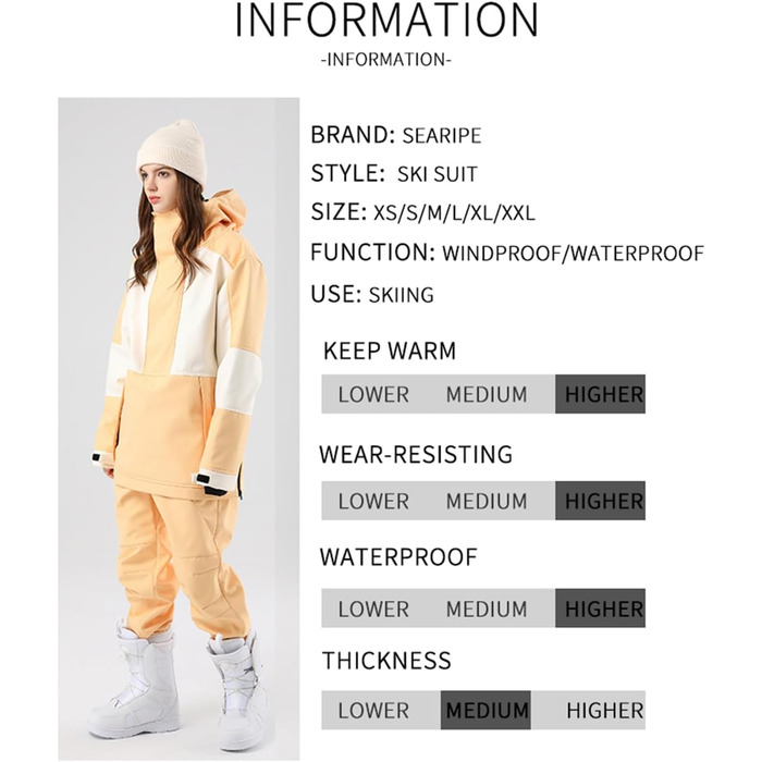 Комбінезон для сноуборду та лижного спорту HOUZONIY (XL, Khaki) - теплий, непромокаючий, з капюшоном