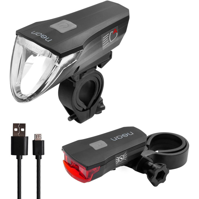 Фронтліхтар Nean CREE LED з акумулятором, світлодіодний велосипедний ліхтар з авторегулюванням та стоп-сигналом, 60 люкс, 6 cd, StVZO, велосипедна лампа, фара, задній ліхтар